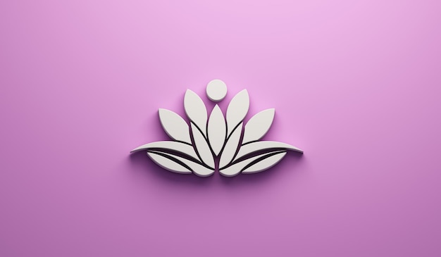 Logo de personne Lotus blanc sur fond rose. Illustration de rendu 3D