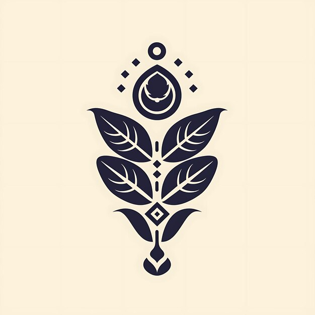 Logo de la plante de plantaine avec cercle décoratif et t-shirt à contour de tatouage simple de diamant