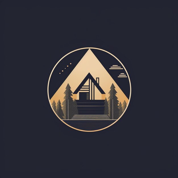 un logo pour un lodge de montagne avec des arbres en arrière-plan.