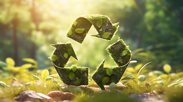 Logo de recyclage dans la nature avec des plantes Concept de recyclage réutilisation conservation de l'environnement et de l'écologie ai générative