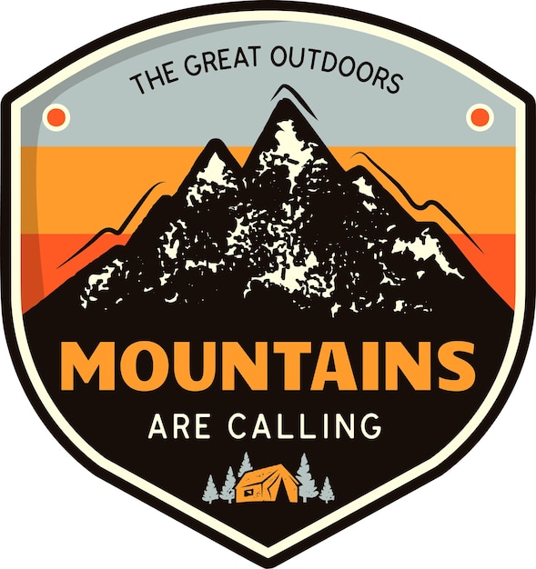 Le logo Retro Camp Badge Adventure est isolé sur un fond blanc.