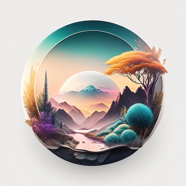 Logo rond avec une nature 3D dans des couleurs douces AI générative