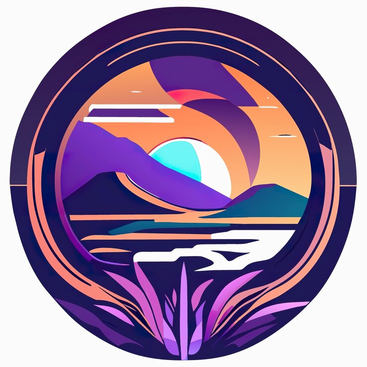 Photo logo rond avec nature avec plantes et montagnes aux couleurs douces ia générative
