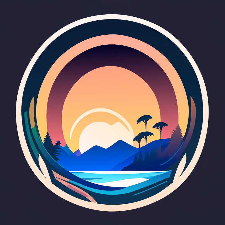 Photo logo rond avec nature avec plantes et montagnes aux couleurs douces ia générative