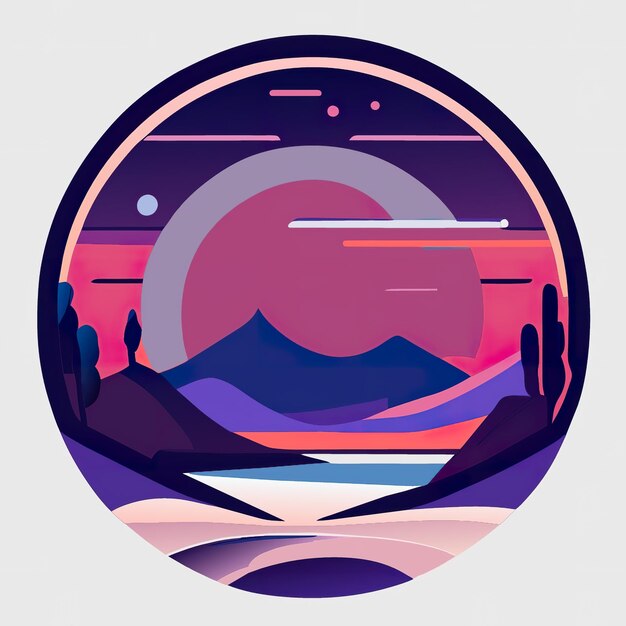 Logo rond avec la nature avec des plantes et des montagnes dans des couleurs douces IA générative