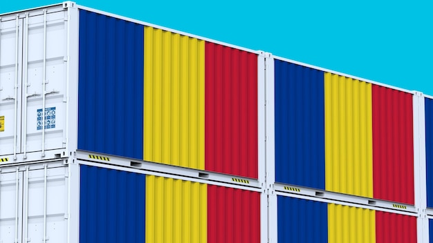 Logo de la Roumanie Le drapeau du commerce international Emblème Logo et drapeau sur les récipients métalliques