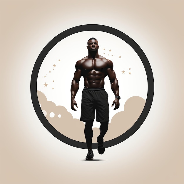 Photo logo avec une silhouette d'un athlète masculin musclé de culturisme sur un fond blanc