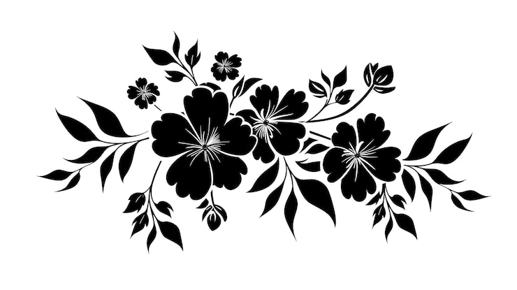 Photo logo de silhouette florale élégante avec des fleurs noires sur un fond blanc