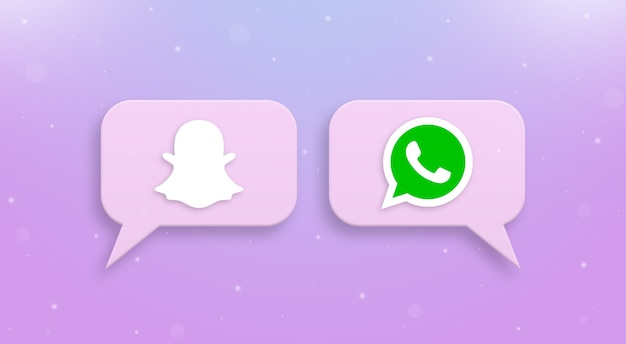 Logo Snapchat et Whatsapp sur les icônes de commentaires sociaux 3d