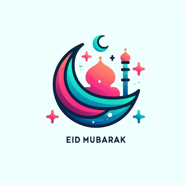 Logo sophistiqué de l'Aïd Moubarak avec un design propre et des tons vibrants avec le texte de l'Eid Moubarak