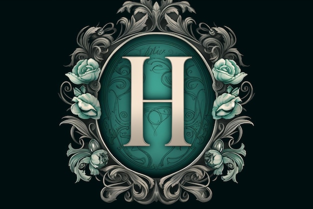 Photo logo de style de tatouage utilisant la lettre h roses filigrane teal et argent