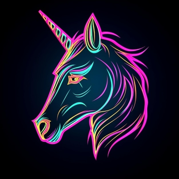 logo tête de licorne style néon