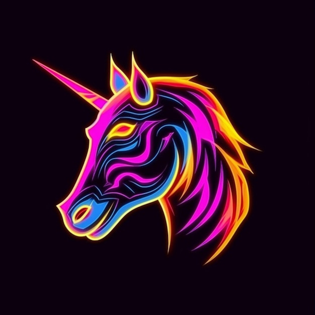 logo tête de licorne style néon