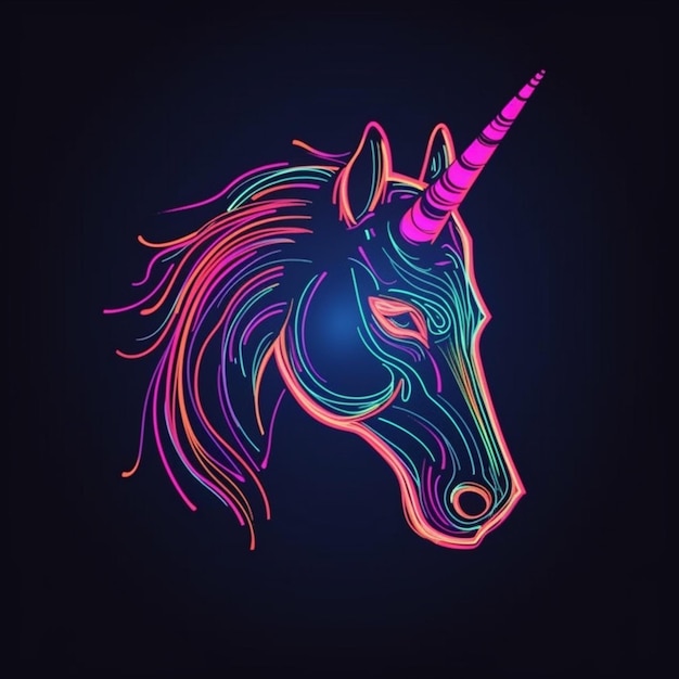 logo tête de licorne style néon