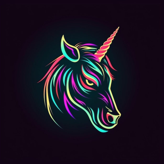 logo tête de licorne style néon