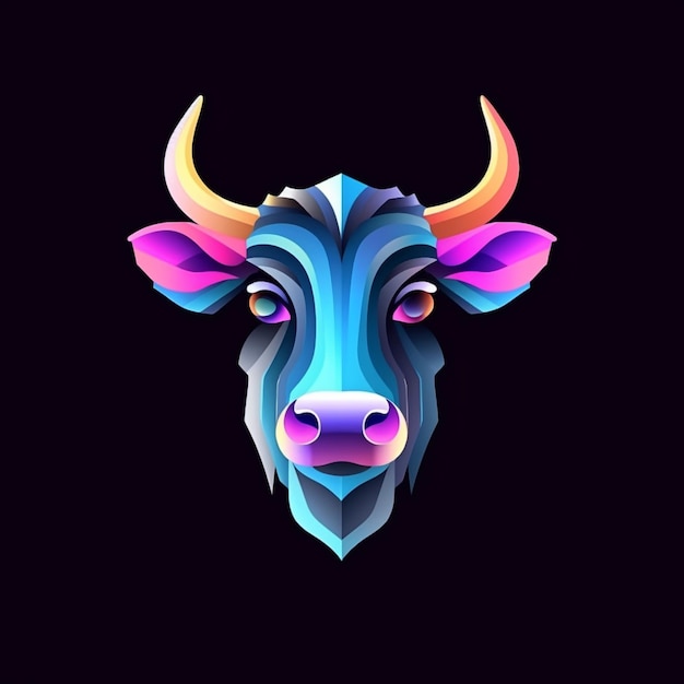 Logo tête de vache coloré sur fond noir