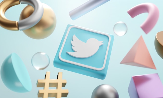 Logo Twitter autour de fond de forme abstraite de rendu 3D