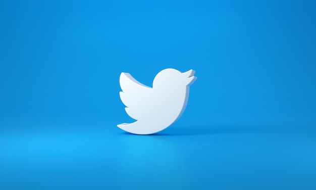 Photo logo twitter avec un espace pour le texte et les graphiques. fond bleu. rendu 3d.