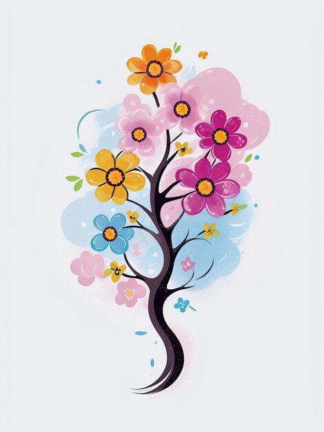 Photo logo vectoriel d'art splash de peinture d'arbres et de fleurs en fleurs, design printanier