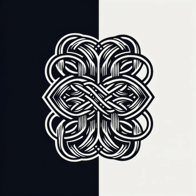 Logo vectoriel de lignes de tatouage symétriques en noir et blanc pour les marques de mode et d'art