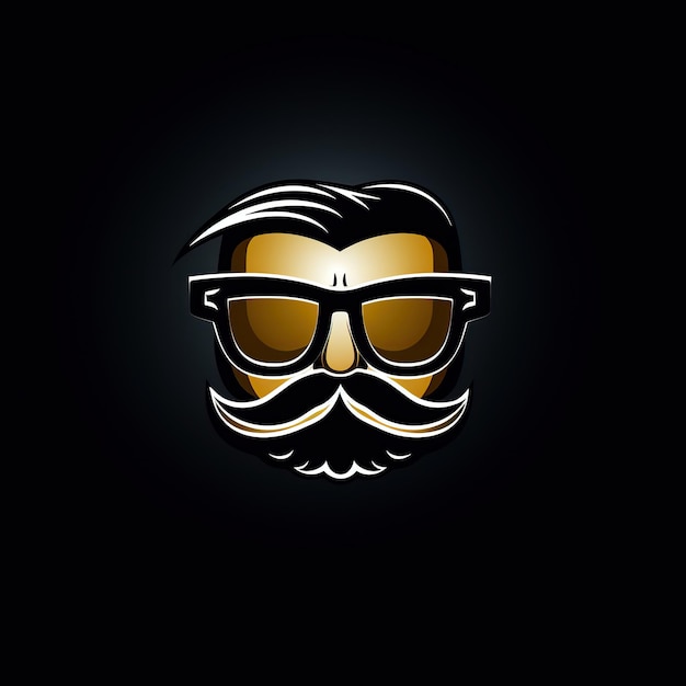 logo avec le visage d'un homme avec une barbe et une moustache portant des lunettes sur un fond noir Un emblème pour un salon de coiffure pour hommes ou une boutique de marque