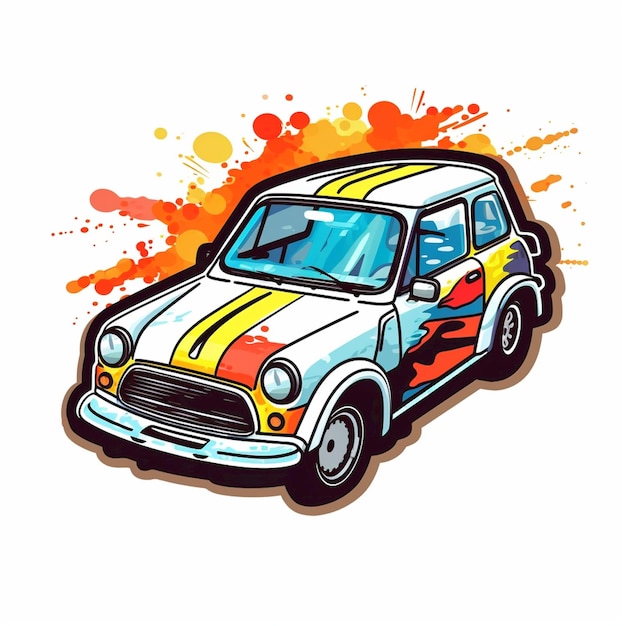 Logo avec une voiture de rallye allant très vite Sticker courses de voitures