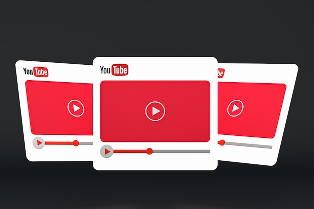 Logo Youtube et lecteur vidéo design 3d ou interface de lecteur multimédia vidéo