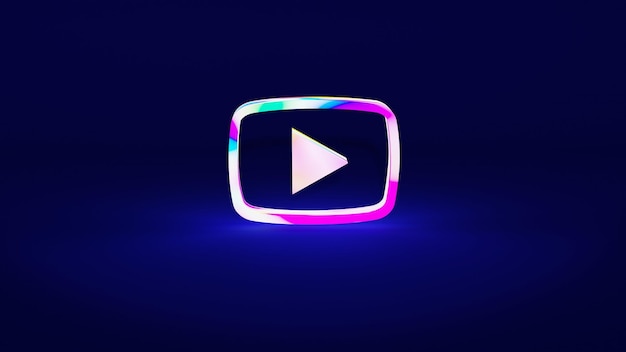 Logo Youtube néon RVB Dégradé néon Logo Youtube bordure isolée sur fond sombre avec ombre bleue Illustration de rendu 3d fantaisie nuit colorée Image