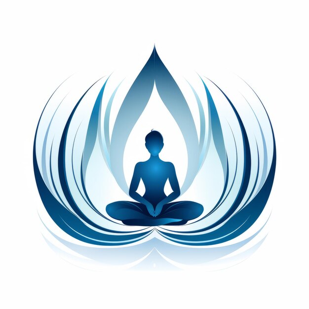 Logos de méditation éclairant la sérénité tranquille dans des nuances de bleu clair et foncé avec un fond blanc
