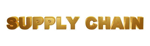 Logotype de la chaîne d'approvisionnement en texte doré effet d'or brillant métallique 3D moderne
