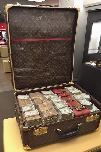 Lois Vuitton une valise et de l'argent