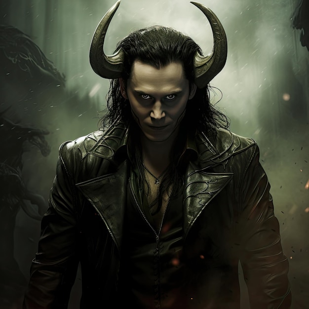 Loki de Marvel avec des cornes de diable et des yeux démoniaques