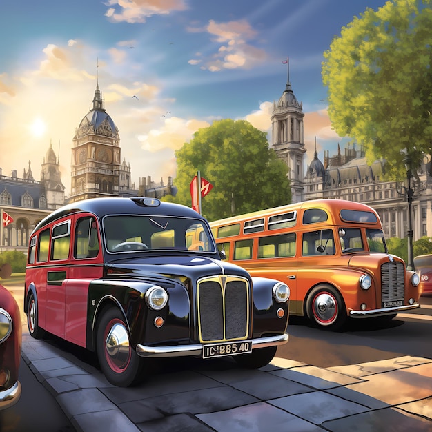 London taxi et bus haut rendu détaillé livre de contes coloré