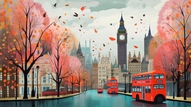 Londres dans le style de Tracie Grimwood et l'illustration de Suminagashi AI générative