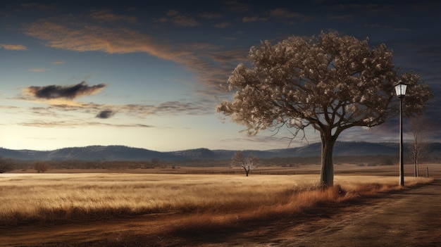 Lone Tree In Scenic Field Une superbe image UHD inspirée par John Wilhelm