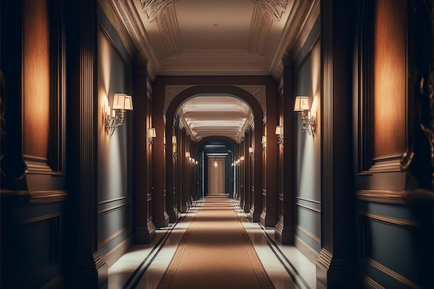 Un long couloir dans une banque ou un immeuble de luxe AI générative