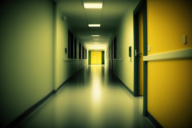Le long couloir de l'hôpital Intérieur moderne arrière-plan flou généré par l'IA