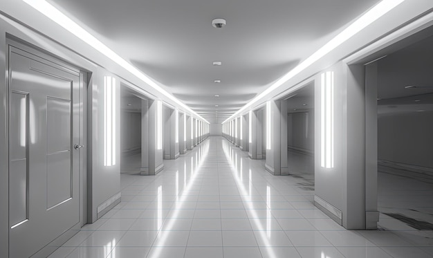 Photo un long couloir inachevé avec des lumières dans le style de filtres rétro
