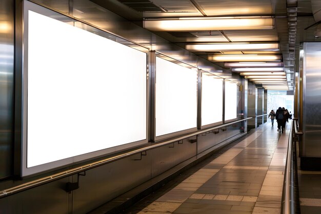 un long couloir avec une rangée de lumières sur le plafond