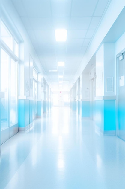 un long couloir vide avec une lumière bleue sur le plafond