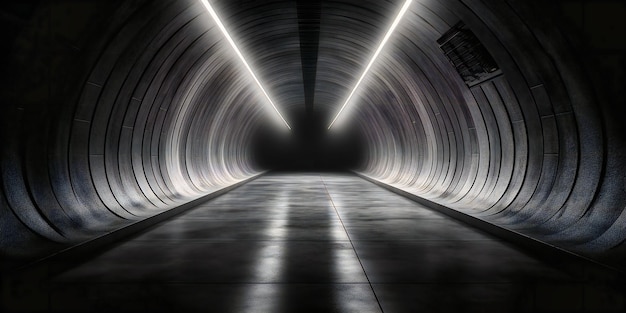 Long fond vide de tunnel noir et blanc