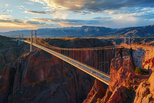 Photo un long pont suspendu sur un canyon dans les montagnes