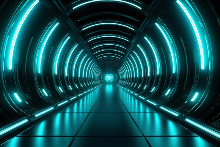 Photo un long tunnel avec des lumières