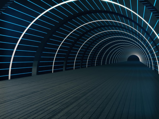 Long tunnel sombre avec lumière futuriste