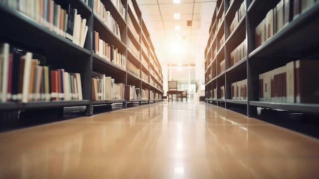 Une longue rangée d'étagères dans une bibliothèque AI générative