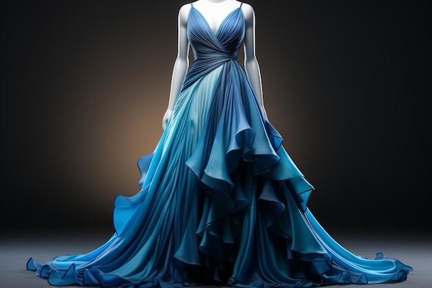 La longue robe de couleur bleu rayonnant d'une teinte sereine et fraîche pour un style élégant