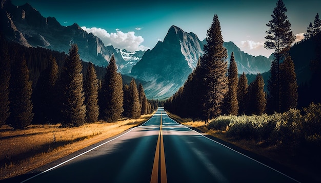 Longue route avec des montagnes à la fin Belle photo avec espace de copie