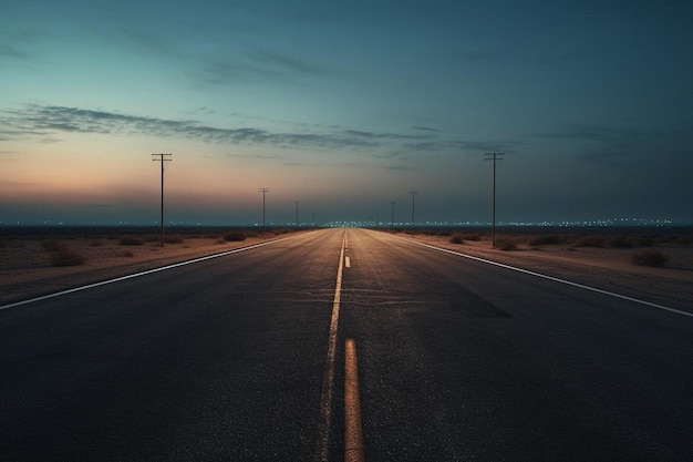 une longue route vide avec une lumière au sommet