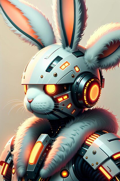 Longues Oreilles Lapin Rose Guerrier Robot Mignon Dessin Animé Future Technologie Fond D'écran