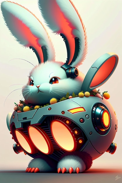 Longues Oreilles Lapin Rose Guerrier Robot Mignon Dessin Animé Future Technologie Fond D'écran